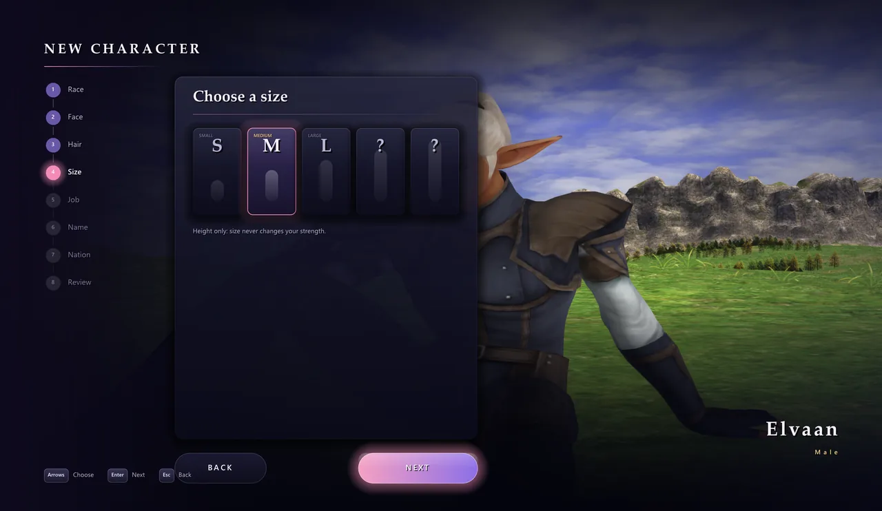 Choosing a size for an Elvaan