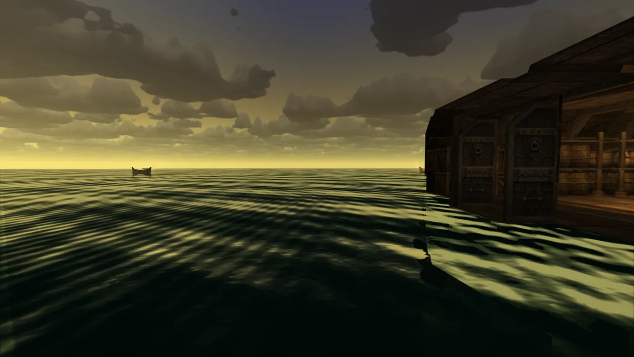 The same view with modern water and volumetric clouds