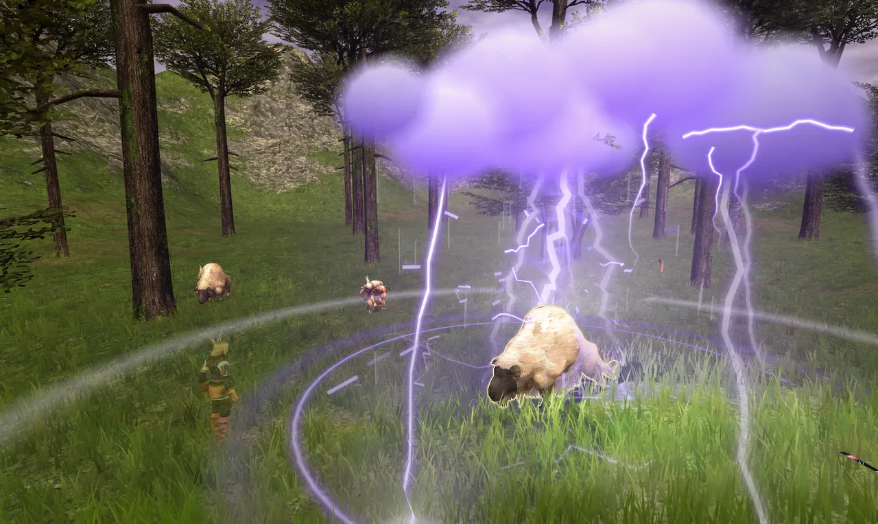 Thunder VI: a storm cloud over the target and lightning striking down around it
