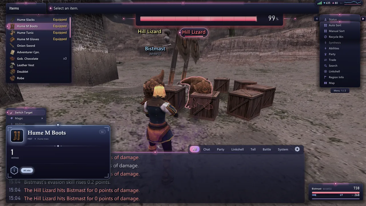 The item list with icons and an item card