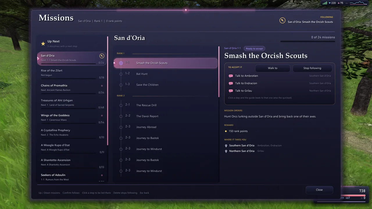 The Mission Log on San d'Oria's storyline, with what to do next